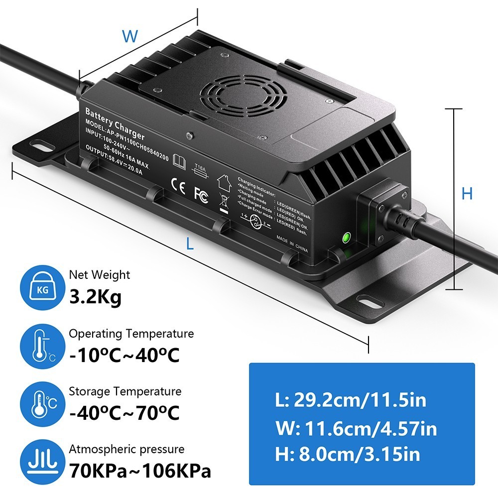 48V 20A Lithium Battery Charger 58.4V for LiFePO4 Lithium Battery Fast Charging