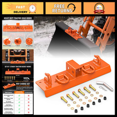 Heavy Duty Tractor Bucket Hooks with 2″ Receiver, Bolt-On Grab Hooks & D Rings