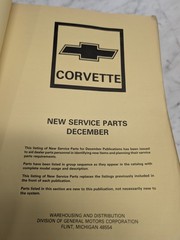 CHEVROLET 1953 THRU 1982 CORVETTE PARTS AND ILLUSTRATION CATALOG MANUAL