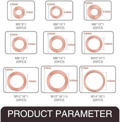 Pack-200 Automobile Copper Flat Gasket Assortment Combination Set, Multi-Specifi