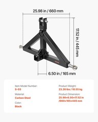 3 Point Hitch Receiver with 2 in Receiver, 3pt Quick Hitch Attachment, 3,000 lbs