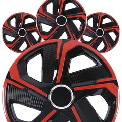 15 Universal Red Black Hubcaps Snap On Retention Rings Set of 4 PP Wheel Covers