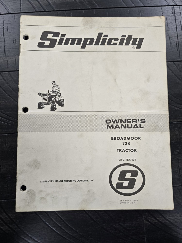 Simplicity Broadmoor 738 8989 Lawn Tractor Mower Parts List Operators Manual