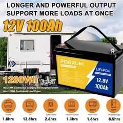 12V 100Ah LiFePO4 Lithium Battery 8000+ Deep Cycle BMS for Solar RV Off-grid