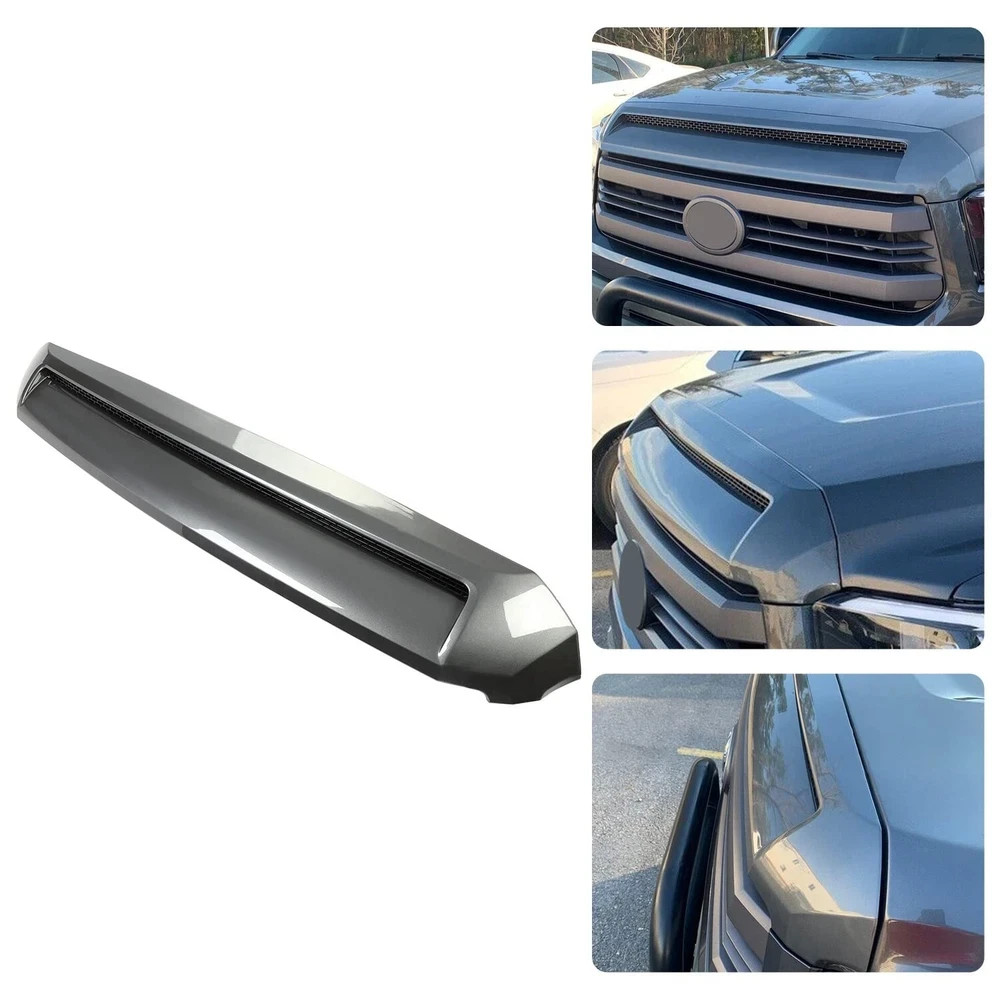 HECASA Gray Hood Trim Compatible with 2014-2021 Toyota Tundra Engine Bulge Grill