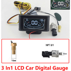 1SET 3In1 LCD Car Digital Gauge Voltmeter/Oil Pressure/Water Temp 12-24V 1/8 NPT