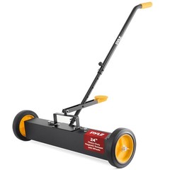 Pyle 24” Rolling Magnetic Sweeper with Adjustable 24-Inch, Black and Orange