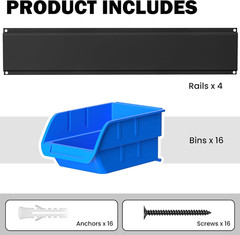 Wall Mounted Storage Bins, Plastic Hanging Storage Organizer Bins, Garage Tool S
