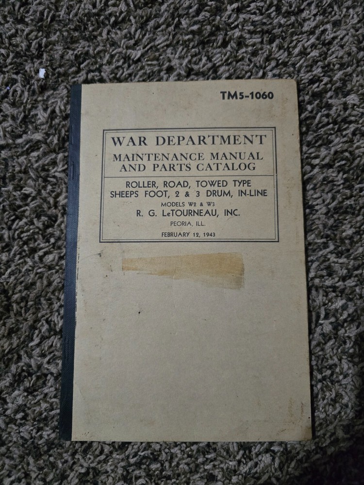 Used LeTourneau War Department Maintenance Manual and Parts Catalog