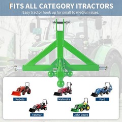 3-Point Quick Trailer Hitch 2″ Receiver for Cat 1 Tractors w/ Towing Hook & Ball