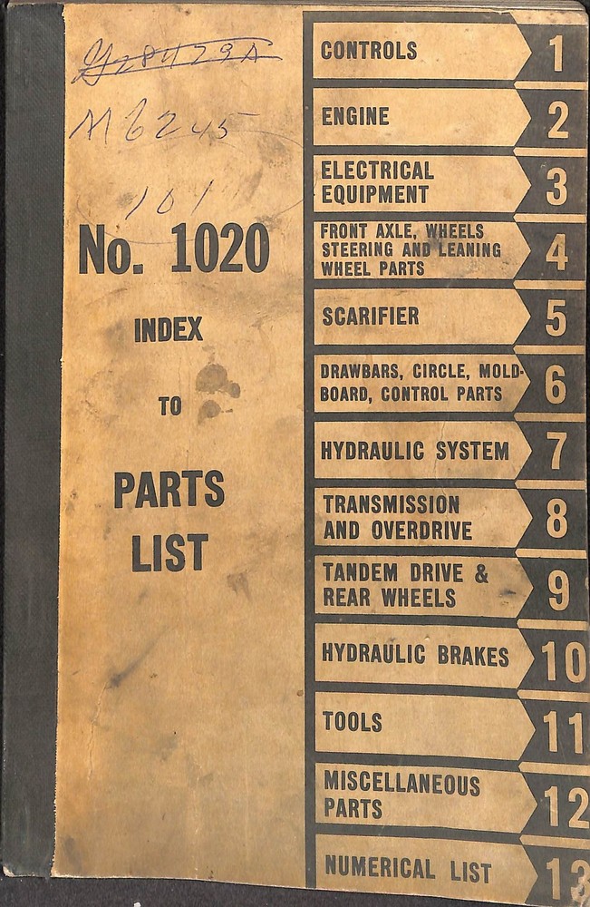 No. 1020 Heavy Equipment Parts List Manual Controls Engine Electrical Axles