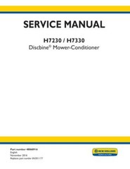 New Holland H7230, H7330 Discbine Mower Conditioner Service Manual Repair Shop