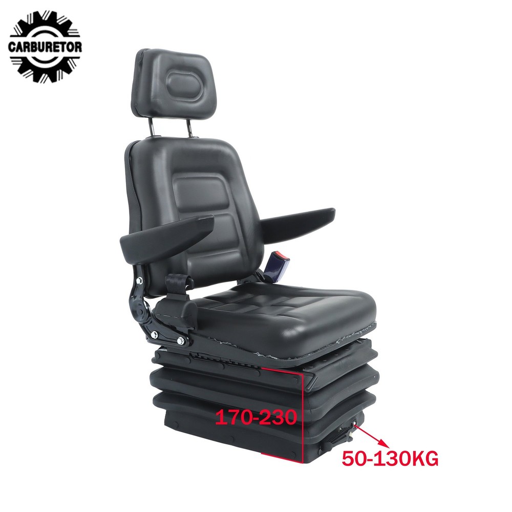 Suspension Tractor & Forklift Seat Armrest Safety Belt Black Adjustable Backrest