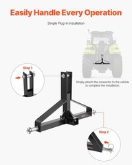 3 Point Trailer Hitch with 2 in Receiver, 3pt Quick Hitch Attachment for Categor