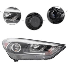 Headlight Assembly 2016-2018 Hyundai Tucson Halogen LED DRL Black Housing Pair