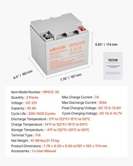 2 Pack 12V 35Ah Deep Cycle Battery, Sealed AGM Technology, Rechargeable Lead Aci