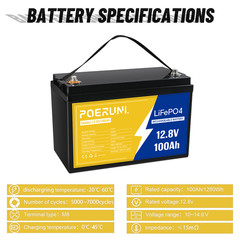 12V 100Ah LiFePO4 Battery Deep Cycle Lithium Iron for RV Solar System Camper