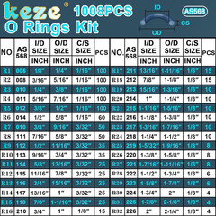 1008 Pcs SAE O Ring Kit,32 Sizes USA Standard Nitrile 70A Rubber Seals Inch O Ri