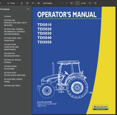 New Holland TD5040 Tractors Service Repair Operators Owners Shop Manual PDF USB