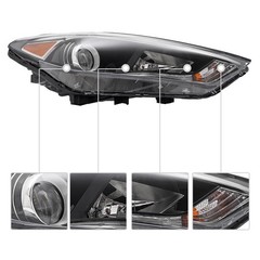 Headlight Assembly 2016-2018 Hyundai Tucson Halogen LED DRL Black Housing Pair