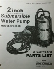 Homelite 2 inch Submersible Water Pump Parts ( 2 Manuals) SP200-2A -2B 110v 220v