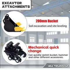 200mm Bucket & Quick Hitch, For 0.8-2Ton Mini Excavators, Free Shipping