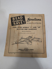 Vtg John Deere J and JB Tractor Disk Harrows Operating Directions Manual 1945