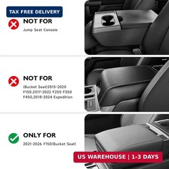 Leather Center Console Cover for 2021-2026 Ford F150 Armrest Pad Bucket Seat