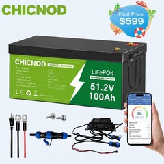 CHICNOD 48V 100Ah Golf Cart LiFePO4 Lithium Battery 5120Wh BMS+58.4V 20A Charger