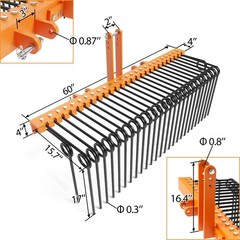 60 in Straw Needle Rake, 3 Point Landscape Rakes Powder Coated Steel Pine
