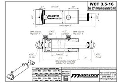 Hydraulic Cylinder Welded Double Acting 3.5″ Bore 16″ Stroke Cross Tube 3.5×16
