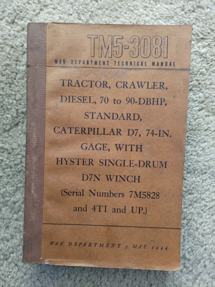 TM5-3081 War Department Technical Manual Tractor Diesel Caterpillar Rare