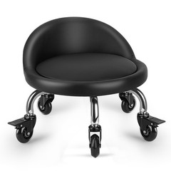 Low Rolling Stool PU Leather Backrest 3.2in Casters Garage Workshop Seat
