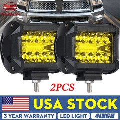 2Pcs 4″ LED Work Lights Amber Spot Pods OffRoad Truck ATV UTV Driving Fog Lamps