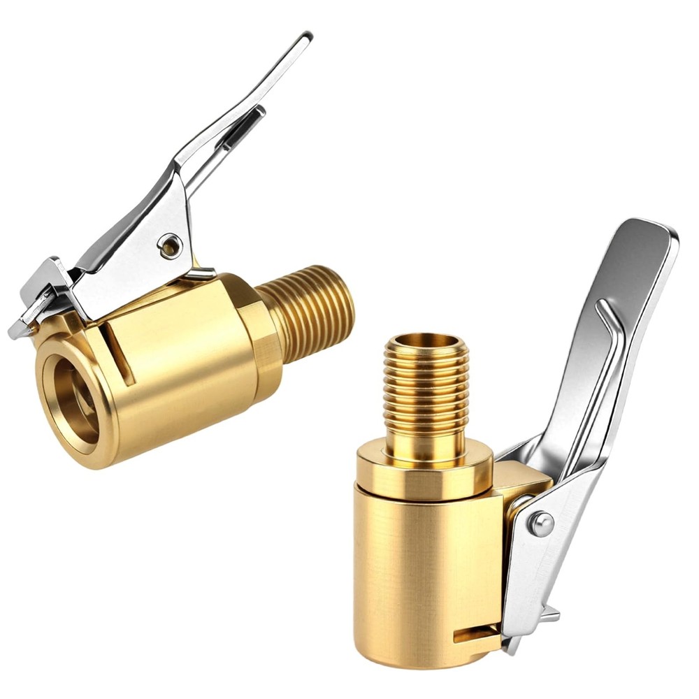 2 Pack Tire Air Chuck with Clip Adapter, 8mm Air Chuck Quick Connect, Brass Lock