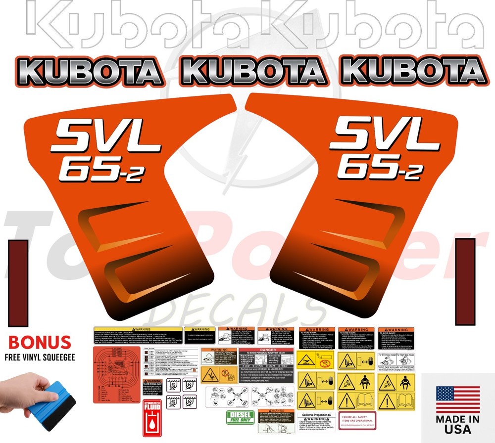 Fits KUBOTA SVL65-2 Decal Kit Skid Steer / safety decals /3M VINYL/FREE SHIPPING