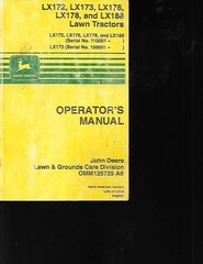 JOHN DEERE LX172, LX173, LX176, LX178 AND LX188 LAWN TRACTORS OPERATORS MANUAL