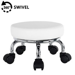 Modern Roller Seat PU Leather Low Round Rolling Stool 360° Swivel Small Seat …