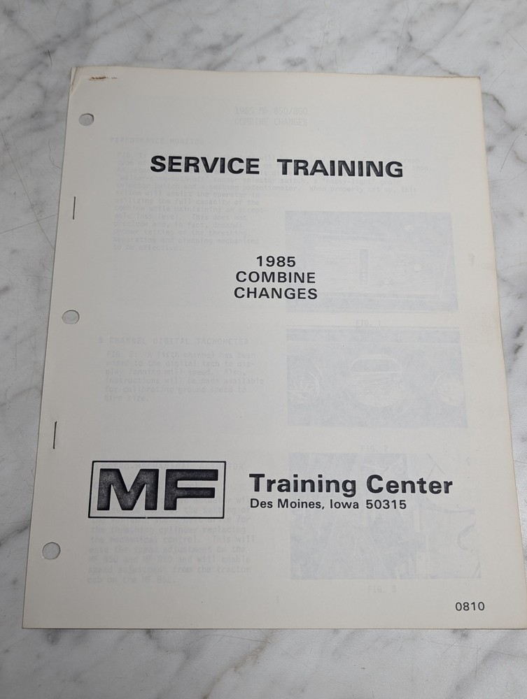 MF SERVICE TRAINING 1985 COMBINE CHANGES Manual Service Repair Maintenance Shop