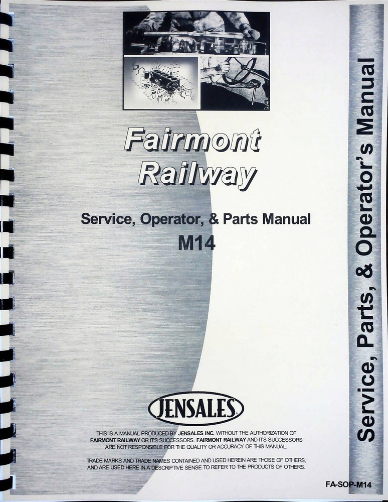 Fairmont M14 Railway Car Service Operators Manual Parts Catalog