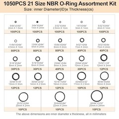 1050PCS O-Ring Assortment Kit | 21 Metric Sizes for Car Repair, Faucet, Air, Gas