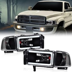 LED Strip Headlamps w/o Bulbs Clear Black Housing Dodge Ram 2500 3500 1994-2002