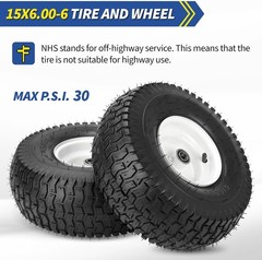 15×6.00-6 Rubber Lawn Tire and Wheel, 2 Pcs Replacement 15×6-6nhs Riding