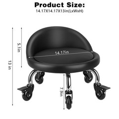 Low Rolling Stool PU Leather Backrest 3.2in Casters Garage Workshop Seat