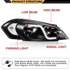 06-13 Chevy Impala 14-16 Impala Limited Headlights Assembly 2pc Clear Lens Black
