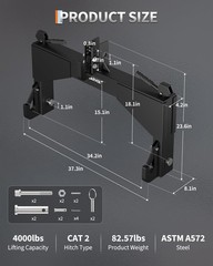 Steel 3 Point Quick Hitch for Category 2 Tractors With 2″ Receiver Hitch 4000Lbs