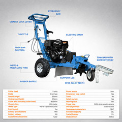 420CC 15HP Stump Grinder Electric Start Tow Bar 9 Teeth Tree Remover FREE SHIP