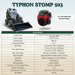 New TYPHON STOMP 503 Skid Steer Loader 375kg Lift 22.1HP Honda GX690 USA Engine