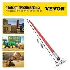 49 Inch Heavy Duty Hay Bale Spear High Strength Steel Quick Attach 4500Lbs Ca…