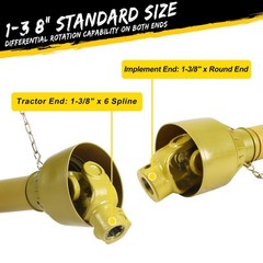 ⭐Heavy Duty Steel 43-61 IN Tractor PTO Shaft,1-3/8″x6 Spline & Round End 540 RPM